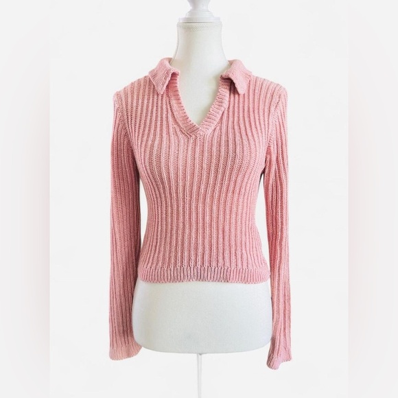 Francesca's Collections Tops - mi ami for Francesca’s Ribbed Pink Knit Collared Sweater - M